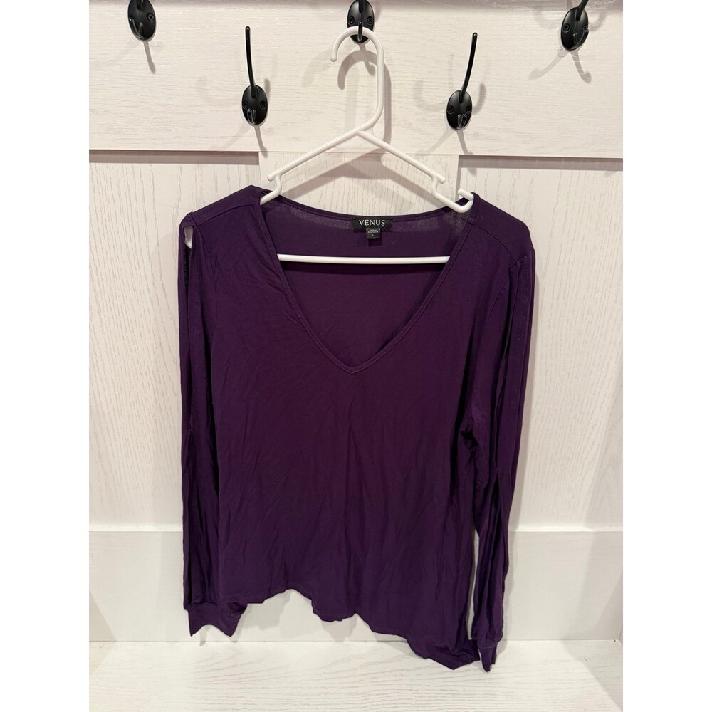 Venus size large purple plum shirt top split sleeve cold shoulder